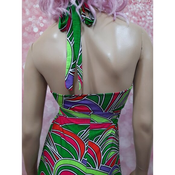 Y2K Babydoll Halter Dress Size S Fairy Boho Colorful Rave Psychedelic Abstract - Picture 8 of 9